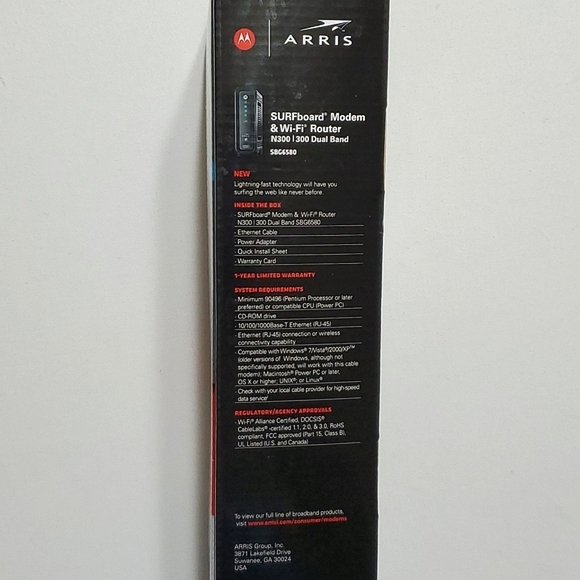 Motorola ARRIS SURFbrard  Modem & WiFi Router N300 300 Dual Band SBF6580 - Picture 6 of 11